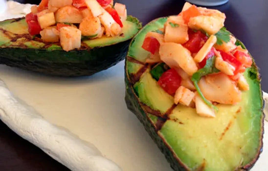 Grilled Avocados stuffed with Hearts of Palm Salsa